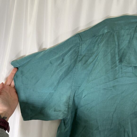 Gillio Silk Blend Shirt Men'sXL Solid Green Short Sleeve Button Up Front Pocket - Picture 5 of 10